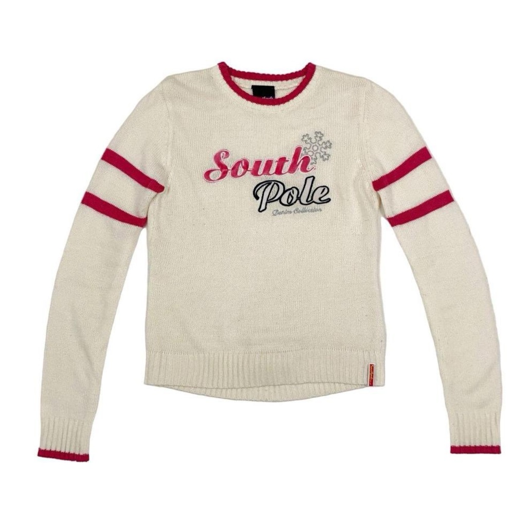 2000s South Pole white and pink embroidered Sweater